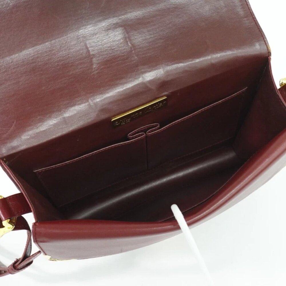 Cartier Must Leather Shoulder Crossbody Bag Bordeaux Gold - Picture 11 of 15